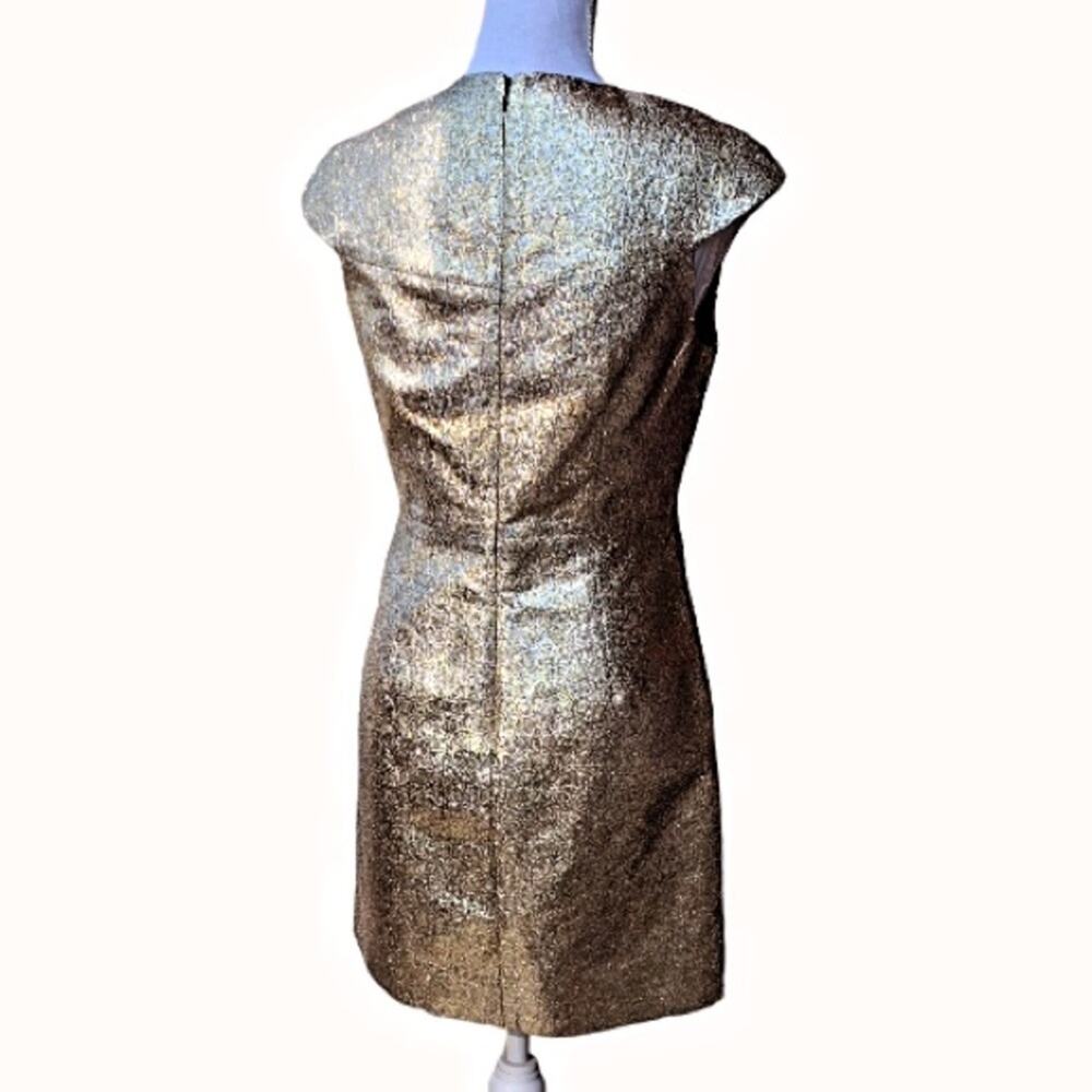 Diane Von Furstenberg Hadlie two metallic gold jacquard sheath dress DVF size 6 - Picture 5 of 13